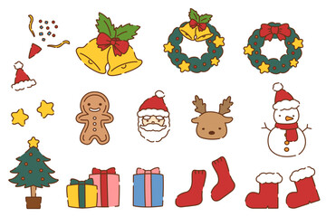 手描き風のかわいいクリスマスイラスト素材セット