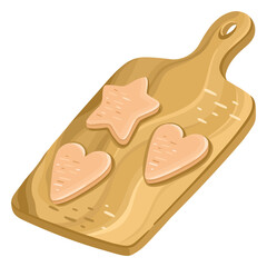 Illustration of Cookies on a wooden cutting board. Cozy baked goods. Vector.