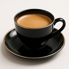 Hot brown coffee drink in a white cup and saucer isolated on a white background for a morning breakfast break