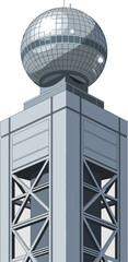 Obraz premium Fuji Television Building Vector Illustration, Futuristic Media Headquarters And Tokyo Waterfront Landmark