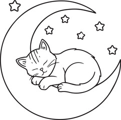 Cute cartoon cat with fish illustration