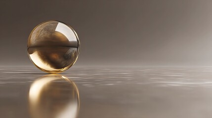 a single, golden ball resting on a reflective surface with an out of focus background that suggests a sophisticated setting