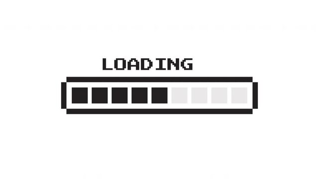 Retro inspired loading progress animation with chunky blocks and bold outline for digital screen effect