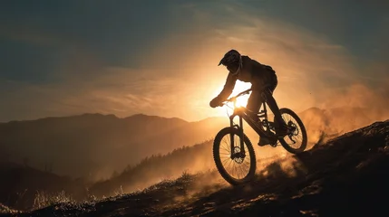 Active Bicyclist Riding Mountain Bike at Sunrise: Embracing the Sporty Lifestyle © Vlad