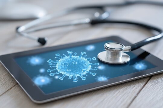 Autoimmune Hepatitis: Medical Diagnosis Visualization on Tablet Screen Accompanied by Stethoscope