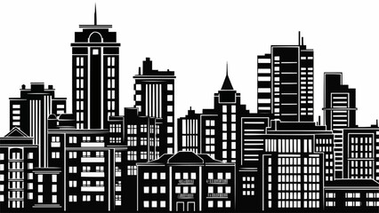 Naklejka premium Modern City Skyline Silhouette with Diverse Architectural Styles.