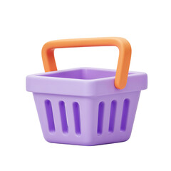 A small pastel purple plastic shopping basket with an orange handle isolated on a black background representing commerce and groceries transparent background