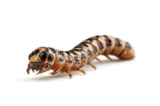 Brown Superworm Larvae (Zophobas morio) Isolated on White Background, Horizontal View of this Unique Insect