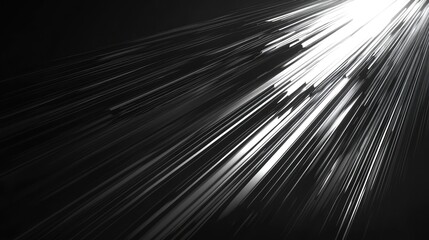 Abstract background showing bright light rays streaking diagonally across a dark space, representing fast data transmission, digital energy flow, and technological movement