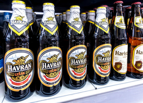 Havran Lezak beer are sold at the grocery store