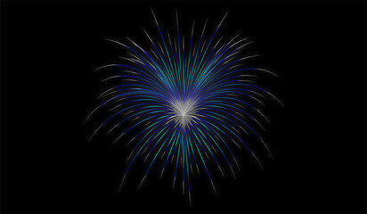 Fototapeta premium A mesmerizing midnight fireworks display in cool blue and teal hues, bursting against the dark sky to welcome the New Year with calm elegance, festive energy, and a sense of fresh beginnings.