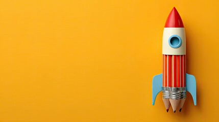 a colorful pencil holder featuring a rocket ship design