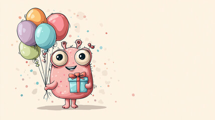 Cute Alien Holding Colorful Birthday Balloons