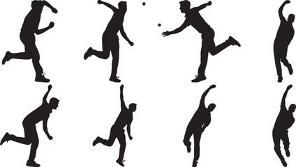 Bowling Player Action Silhouettes Set