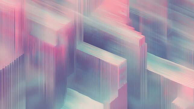 Abstract pastel geometric pattern of vertical and diagonal lines suggesting data streams and futuristic architecture in soft pink, purple, and blue hues for modern tech visuals - Powered by Adobe