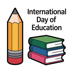 International Day of Education Vector Illustration with Pencil and Book Stack Icon