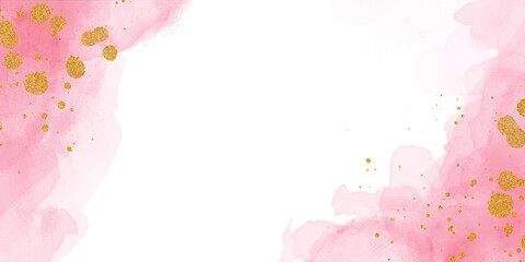 pink watercolor background with scattered golden glitter and central black frame space for text, quotes, branding, product showcase, or elegant social media and marketing templates