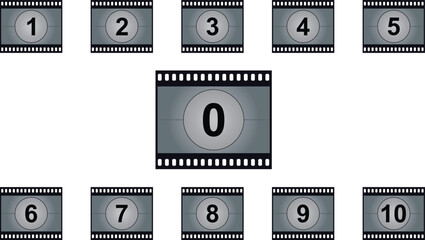 Film Countdown Frames Set Vector Illustration Isolated on White Background