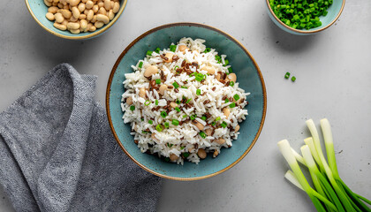 Cook-up rice Guyana overhead flat lay coconut beans rice