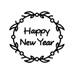 Happy New Year Script Calligraphy with Swirls and Flourishes