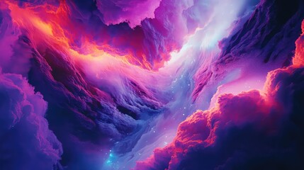 Obraz premium Abstract cosmos presenting colorful nebulae with sparkling particles, creating a dynamic background texture representing fantasy, dreams, and the vast expanse of the universe