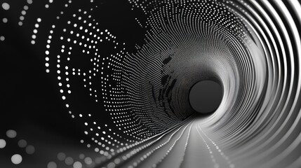Futuristic digital tunnel of glowing particles and binary streams conveying network connectivity, big data flow, ai powered communication and cyber technology in motion