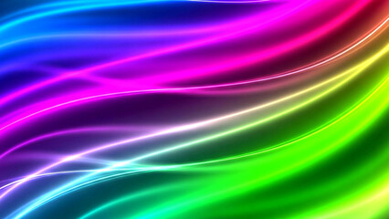 Vibrant multicolored neon light waves abstract background with glowing curves and lines in pink green blue and purple hues