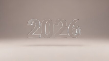 Transparent glass effect numbers 2026 on light beige background digits