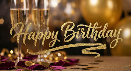 Luxurious birthday celebration with champagne and gold decorations