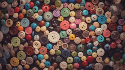 A Vibrant Assortment of Vintage and Modern Buttons Scattered Across a Surface.