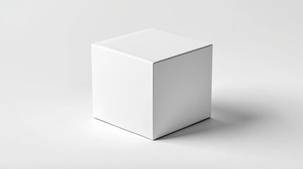 Naklejka premium Minimal white cube standing on clean light background with shadow for product display and design concept