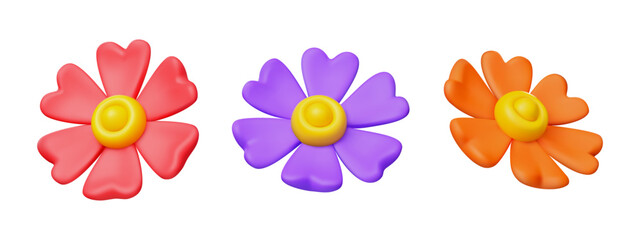 Cute 3D heart petal flowers set