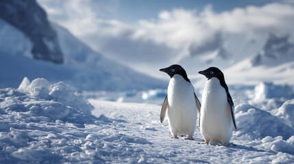 Naklejka premium Adelie Penguins: Antarctic Wildlife in Snow & Ice 
