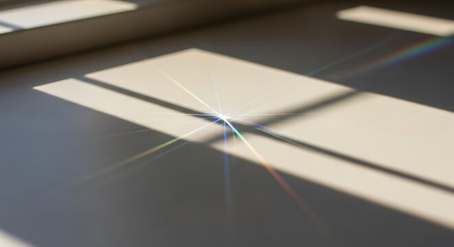 Sunlit surface with dramatic shadows and a radiant lens flare creating a subtle rainbow spectrum
