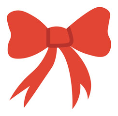 Hand drawn red ribbon bow for christmas gifts, holiday packaging and festive seasonal designs, PNG with transparent background