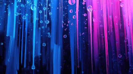 Abstract flowing liquid with small bubbles forms a dynamic texture, showcasing a gradient from energetic blue to lively pink, suggesting a futuristic or scientific theme