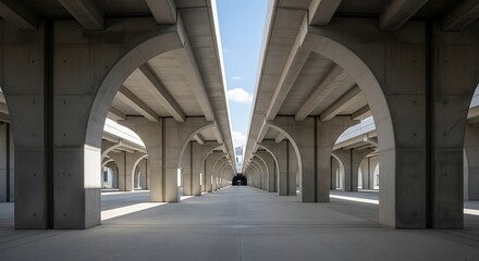 Modern concrete infrastructure with repeating arches and strong architectural lines