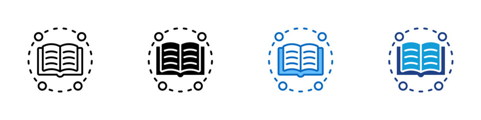 Knowledge Source Multiple Style Icon Design Vector - Open book with surrounding elements representing learning resources, knowledge sharing, and educational insight