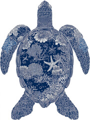 A stylized blue-and-white patterned jacket illustration blending fashion and graphic design.