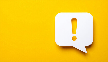 White speech bubble with exclamation mark on bright yellow background, modern design, important