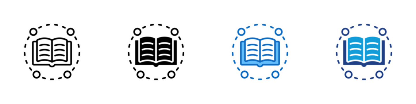 Knowledge Source Multiple Style Icon Design Vector - Open book with surrounding elements representing learning resources, knowledge sharing, and educational insight