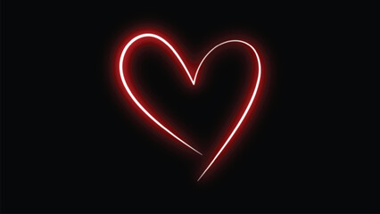 Glowing red neon heart on black background. Vector illustration	
