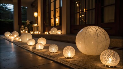 Collection of Illuminated Glass Orbs Casting Warm Light