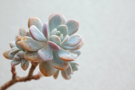 Close-Up Exploration of April Dawn Graptoveria Succulent Rosette on Soft White Background