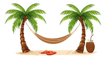 Relaxing tropical getaway with hammock between palm trees on sandy beach