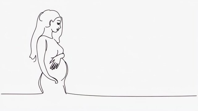 A beautiful vector silhouette illustration of a pregnant woman's body and hair, sketched in abstract fashion with line art drawing of flowers, perfect for a mother's love outline 4k hd video download