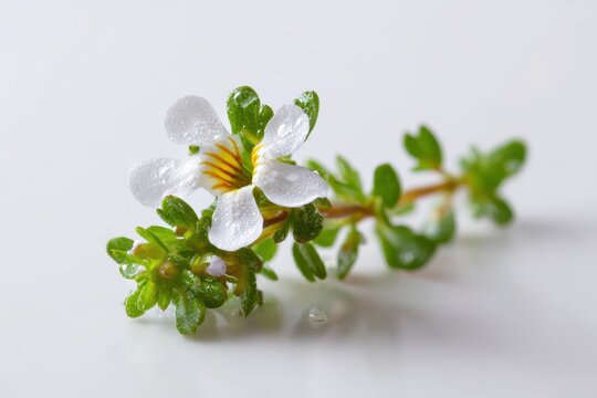 Delicate Eyebright Herb Flourishing Against a Pure White Background