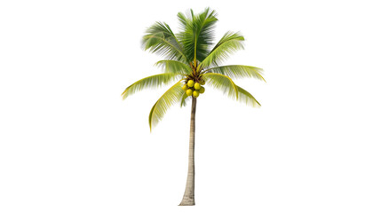 Fototapeta premium Lush coconut palm tree with green coconuts on a white background