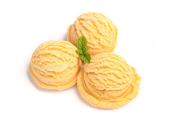 Vanilla Ice Cream Scoops with Mint Leaf