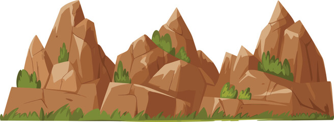 Rugged rocky mountain landscape illustration, brown cliffs, desert environment, wild terrain, hiking adventure background © Majnur